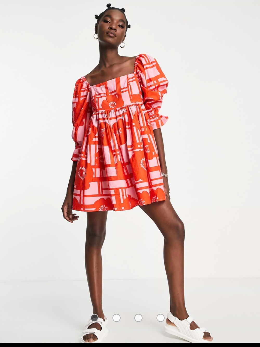 River Island frill sleeve printed mini smock dress in red size Large
